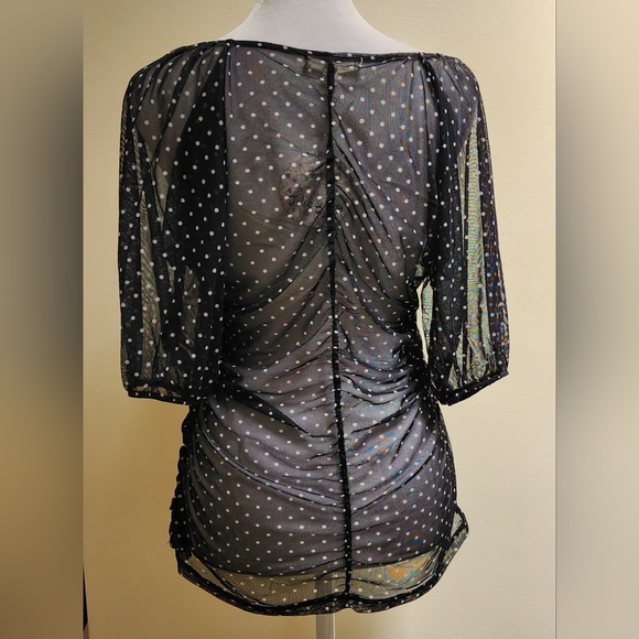 NEW Black and White Polka-dot Ruched Summer Top Size XL - Picture 3 of 6